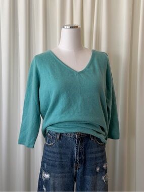 Valerie Stevens teal 2-ply cashmere sweater Size XL.
